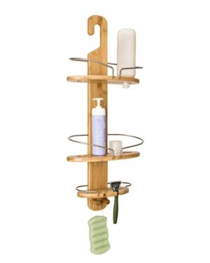 Bamboo Shower Caddy Organizer – Hanging Bathroom Shelf with Hooks & Storage