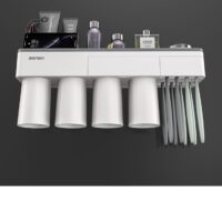 Wall-Mounted Bathroom Organizer with Toothbrush Holder & Storage Shelf (2 Cup / 4 Cup, Pink or Gray)