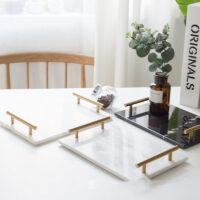 Ceramic Marble Tray with Gold Handles – Decorative Vanity & Organizer Tray (Black, White, Gray)