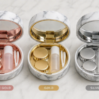 Portable Contact Lens Case Kit with Mirror – Travel Storage for Contacts (Rose Gold, Gold, Silver)
