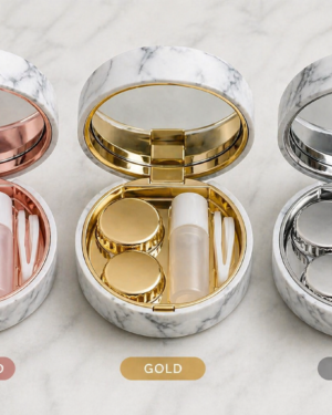 Portable Contact Lens Case Kit with Mirror – Travel Storage for Contacts (Rose Gold, Gold, Silver)