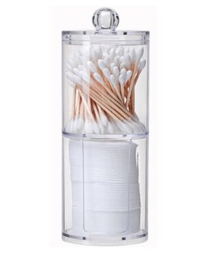 Clear Acrylic Q-Tip Holder Set (2-Pack) – Shatterproof Apothecary Jars for Bathroom & Vanity Organization