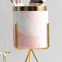 Easel Pod Marble Organizer with Gold Stand – Decorative Makeup & Storage Holder (Gray or Pink)