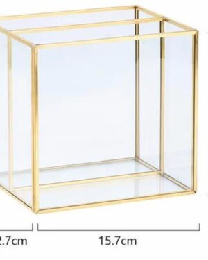 Glass Display Box Organizer – Clear Jewelry & Decor Storage Case with Gold Frame