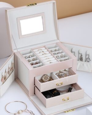 Luxury Jewelry Organizer Box – Multi-Compartment Storage Case with Drawers & Mirror