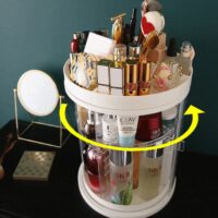Rotating Enclosed Makeup Organizer – 360° Cosmetics Storage with Protective Cover