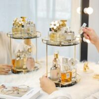 2-Tier Vanity Tray Organizer – Gold Makeup & Perfume Display Stand