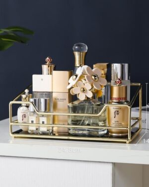 Gold Vanity Tray Organizer – Decorative Makeup & Perfume Display Tray