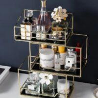 3-Tier Vanity Organizer – Gold Makeup & Perfume Storage Display Stand