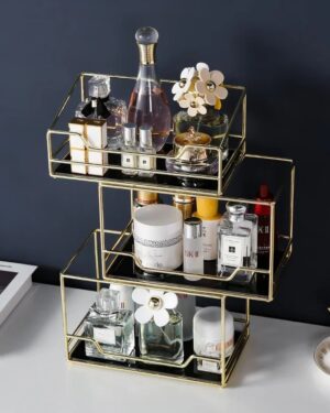 3-Tier Vanity Organizer – Gold Makeup & Perfume Storage Display Stand