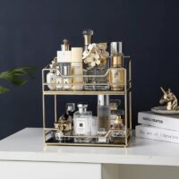 2-Tier Gold Vanity Organizer – Luxury Makeup & Perfume Storage Display Stand