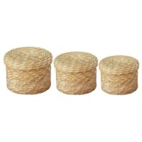 Woven Basket Set – 3-Piece Rattan Storage Baskets with Lids for Home Organization