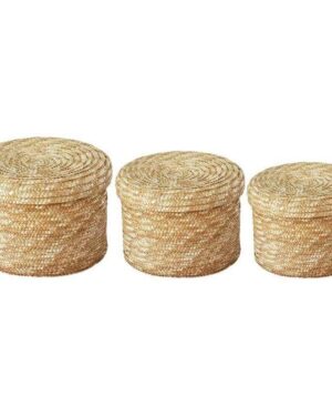 Woven Basket Set – 3-Piece Rattan Storage Baskets with Lids for Home Organization