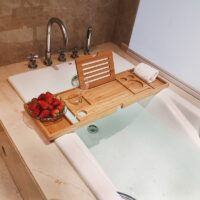 Luxury Bamboo Bathtub Tray Spa-Style Bath Caddy with Phone & Wine Holder