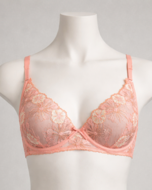 Coral Floral Embroidered Bra – Elegant Lace Support Bra