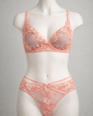 Coral Floral Embroidered Lace Brief Panty – Full Coverage