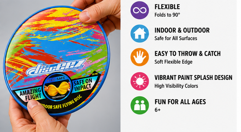 Flexible flying disc with colorful artwork