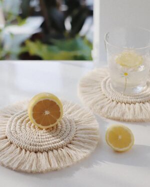 Boho Macrame Table Mat – Handwoven Decorative Coaster (Round or Sector)