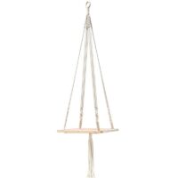 Boho Macrame Hanging Shelf – Wooden Floating Plant & Decor Shelf