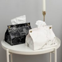 Marble Print Tissue Box Cover – Modern Decorative Tissue Holder (Black or White)