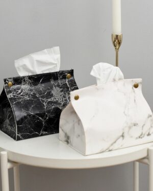Marble Print Tissue Box Cover – Modern Decorative Tissue Holder (Black or White)