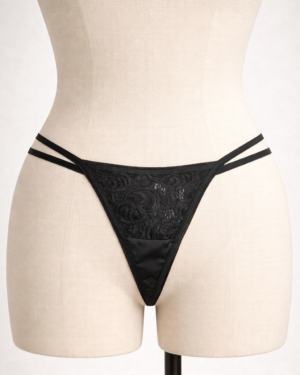 Midnight Satin & Lace G-String – Strappy Minimal Coverage Panty
