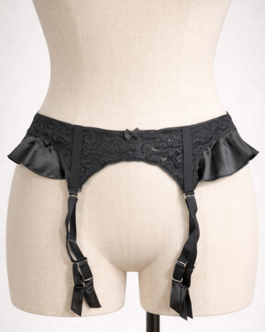 Midnight Satin & Lace Garter Belt – Lace Garter with Adjustable Straps