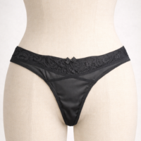Midnight Satin & Lace Thong – Lace Trim Minimal Coverage Panty
