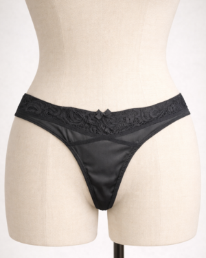 Midnight Satin & Lace Thong – Lace Trim Minimal Coverage Panty