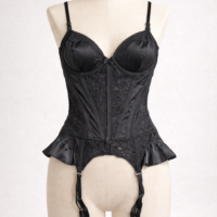 Midnight Satin & Lace Bustier – Lace Corset Top with Garters