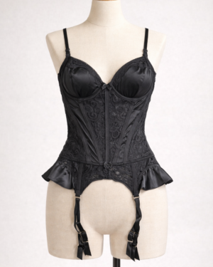 Midnight Satin & Lace Bustier – Lace Corset Top with Garters